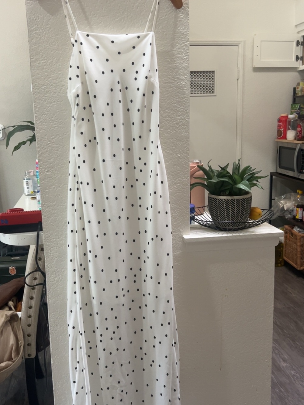 Vici White Maxi Slip Dress with Black Polka Dots